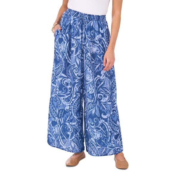 Vince Camuto Pants - Vince Camuto Women's Paisley-Print Wide-Leg Drawstring Pants Blue Size S